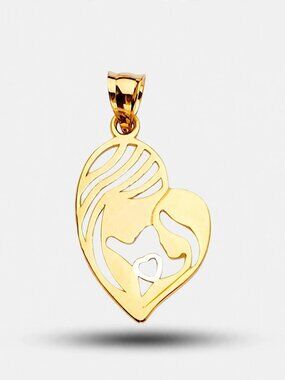 14K Yellow Gold Mom & Child Heart Pendant By Tehrani Jewelry